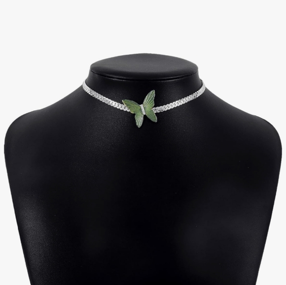 Green Butterfly Silver Adjustable Chain Choker Minimalist Butterflies Moth New - Picture 6 of 9